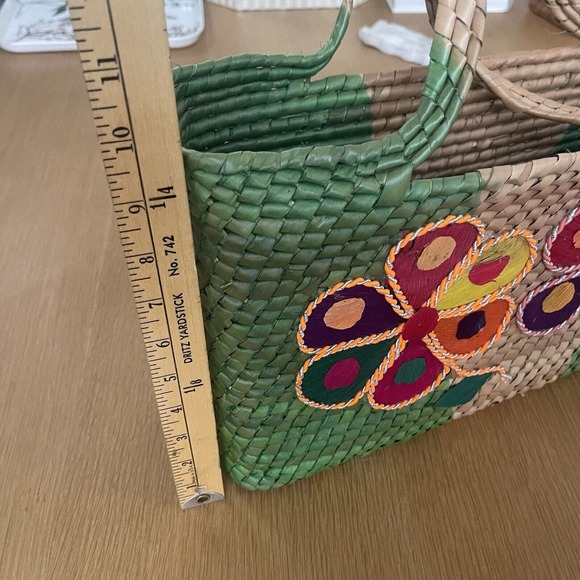 Mexico Palm Bright Floral Basket Weave Wicker Purse Bag - Picture 6 of 7